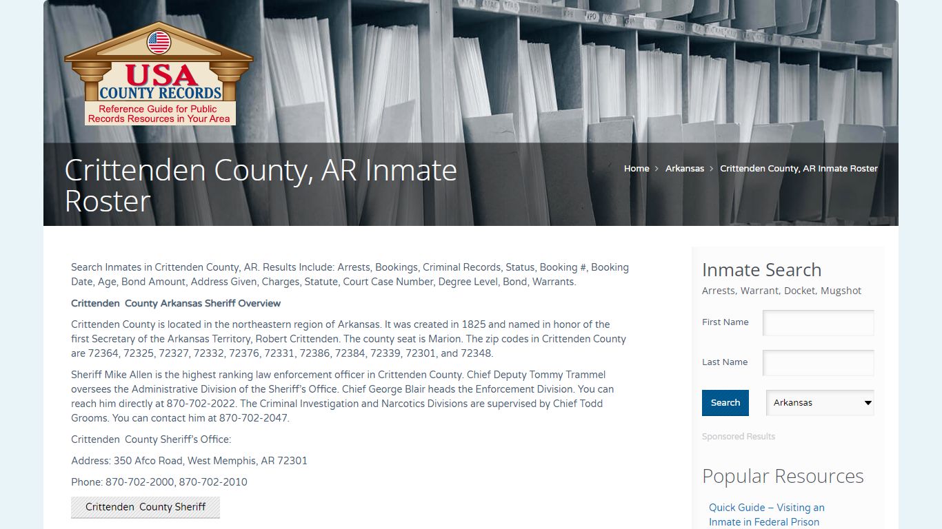 Crittenden County, AR Inmate Roster | Name Search